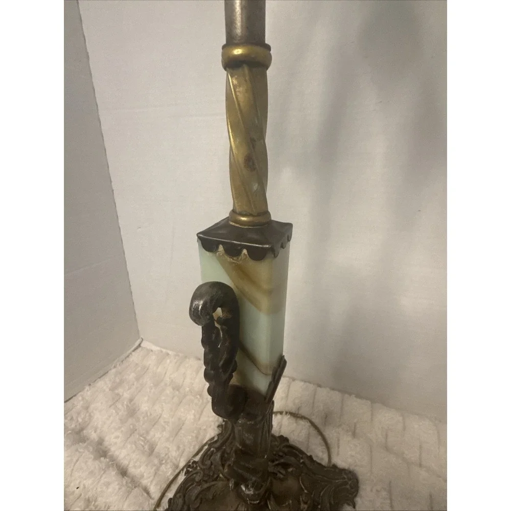 Antique Art Deco Double Socket Slag Glass Table Lamp Akro Agate Custard Uranium